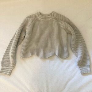 Cropped Knit Sweater with Scallop Edge